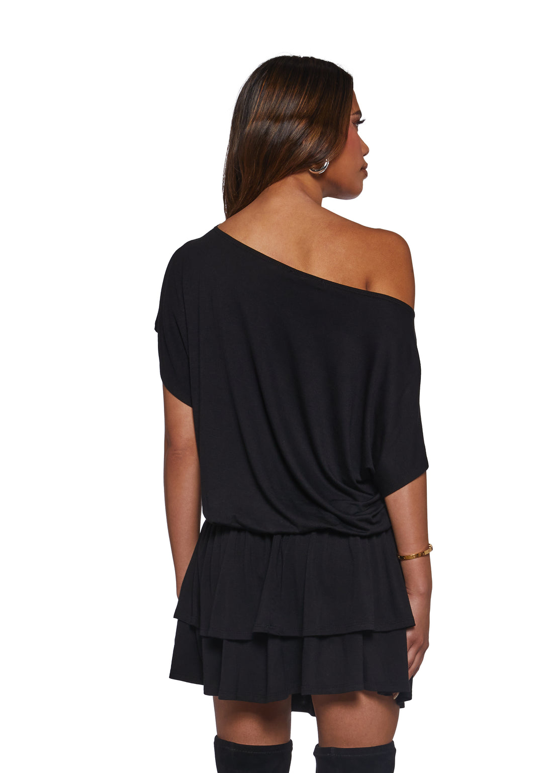 Womens Off The Shoulder Dress - Black - Image 4
