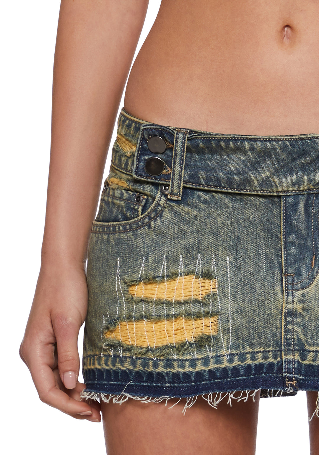 Womens Washed Denim Mini Skirt With Ripped Details Generation Kiss - Blue - Image 5