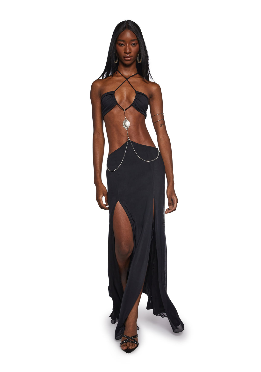 Womens Cut Out Maxi Dress With Chain Charm Generation Kiss - Black - Image 7