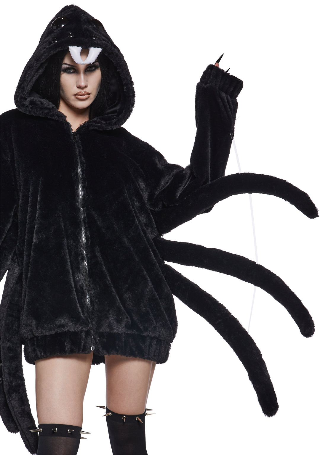 Womens Sexy Halloween Costume Spider Widow Web Oversized Hoodie - Black - Image 6