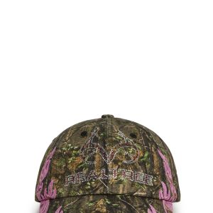 Dolls Kill x Real Tree Embroidered Camo Flame Baseball Hat - Green