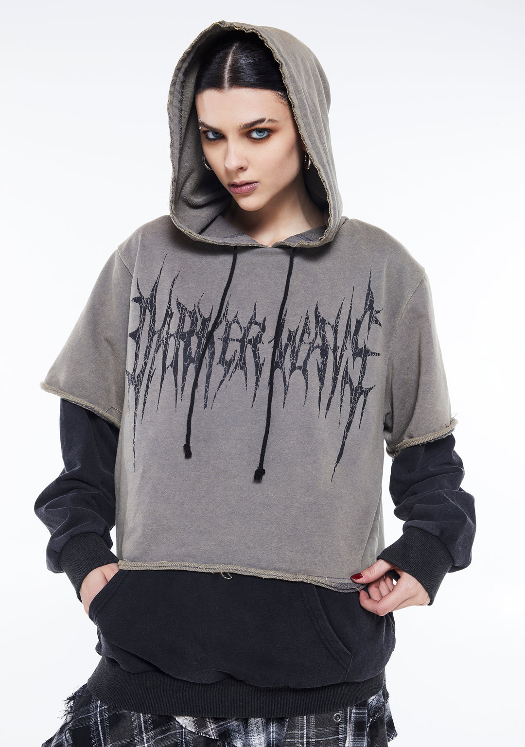 Washed Knit Layered Pullover Hoodie Darker Wavs - Gray - Image 6
