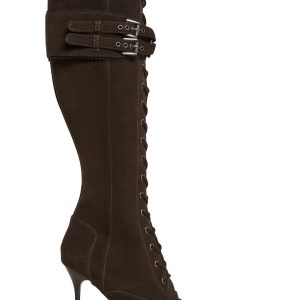 Womens Vegan Leather Lace Up Pointed Toe Stiletto Heel Boots Widow - Brown