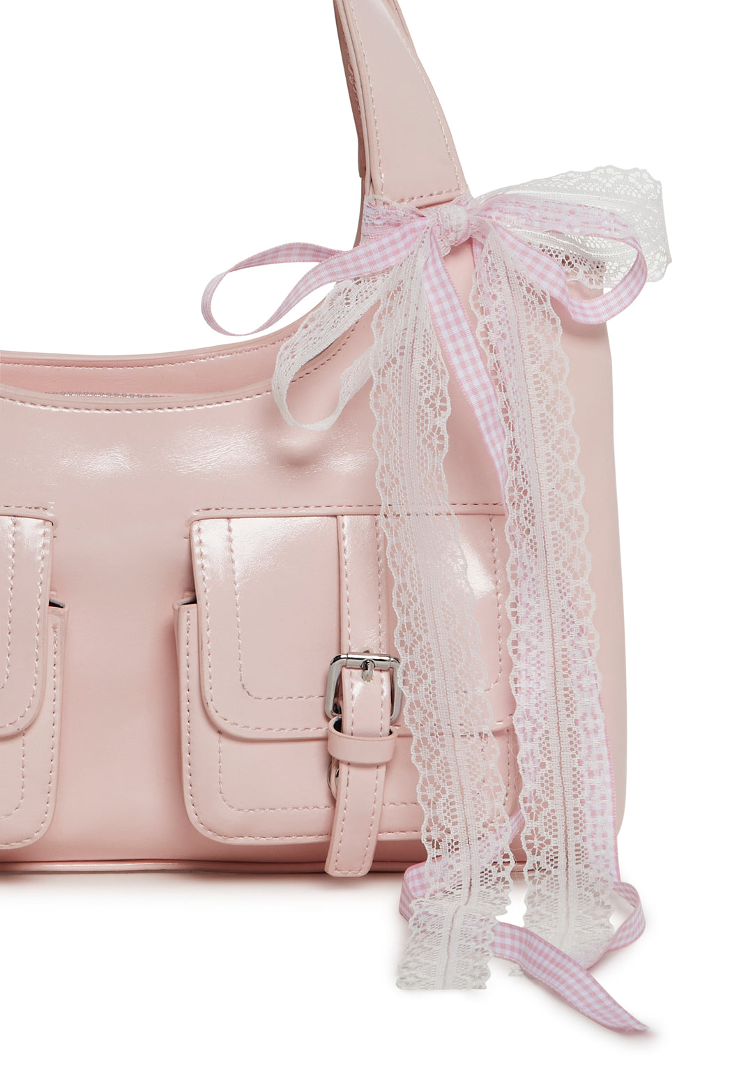 Vegan Leather Shoulder Bag With Bow Sugar Thrillz - Pink - Image 2