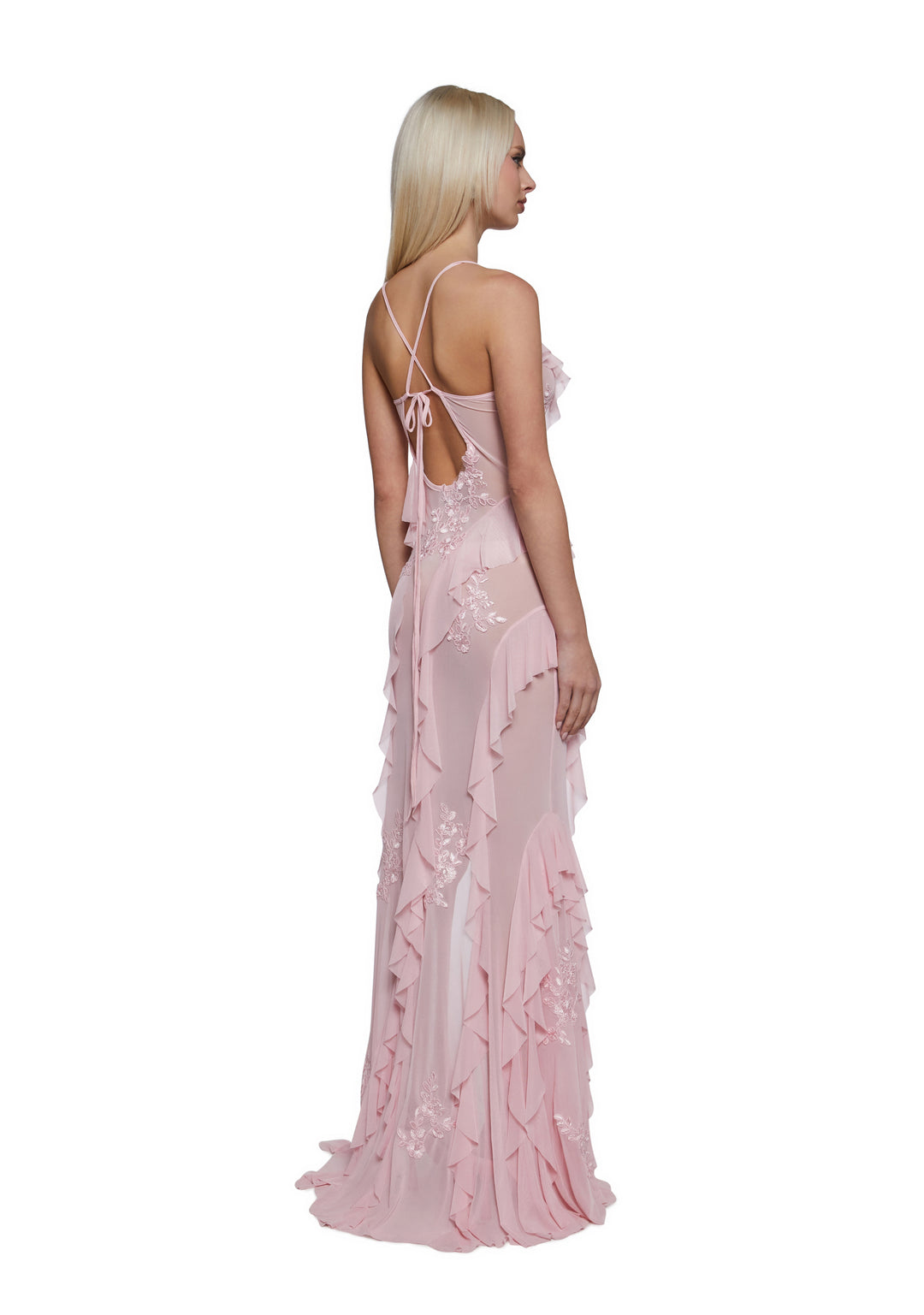 Womens Mesh Lace Maxi Dress - Pink - Image 3