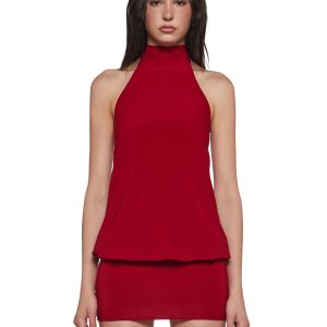 Womens High Neck Halter Dress - Red