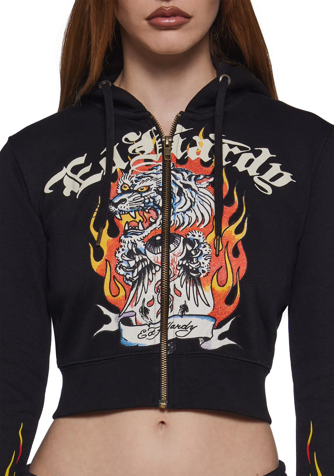 Ed Hardy Tiger Flame Crop Zip Hoodie - Black - Image 5