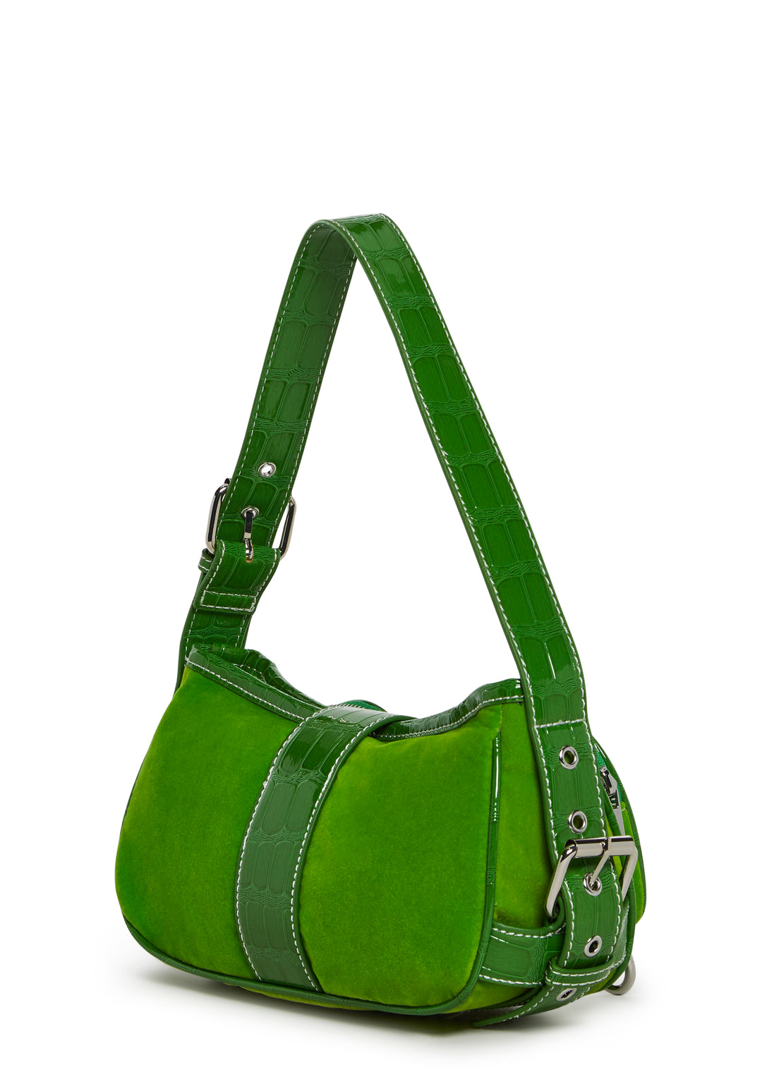Vegan Leather Velour Snake Shoulder Bag Current Mood - Green - Image 4