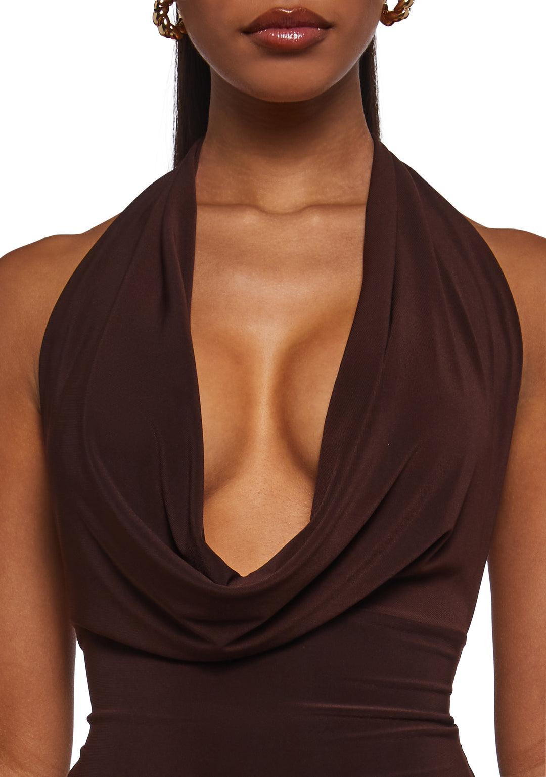 Womens Cowl Neck Top - Brown - Image 5