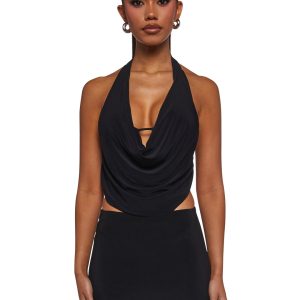 Womens Cowl Neck Top And Skirt Set - Black