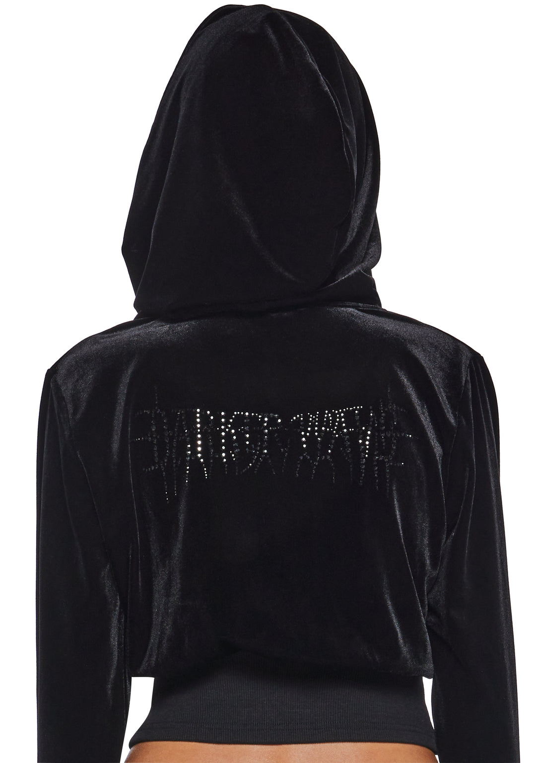 Womens Corsetted Velour Sweatshirt Hoodie Darker Wavs - Black - Image 7