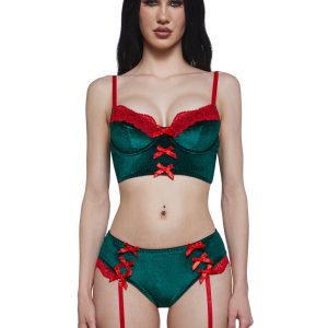 Womens Holiday Velvet Bralette and Panty Set Sugar Thrillz - Red