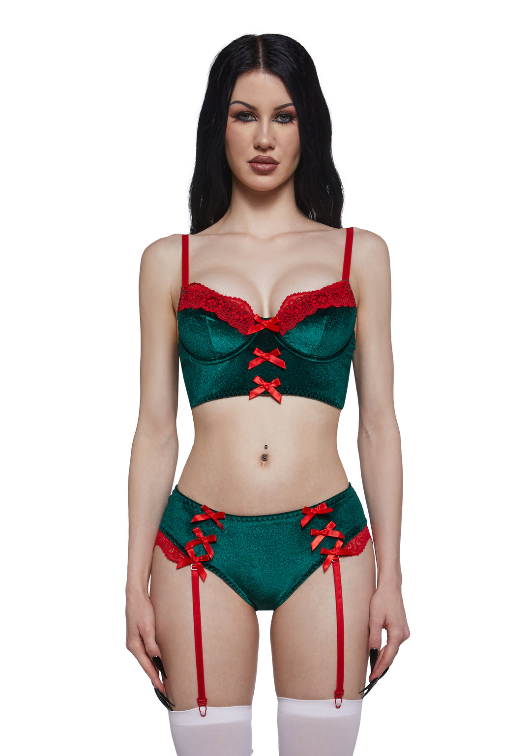Womens Holiday Velvet Bralette and Panty Set Sugar Thrillz - Red