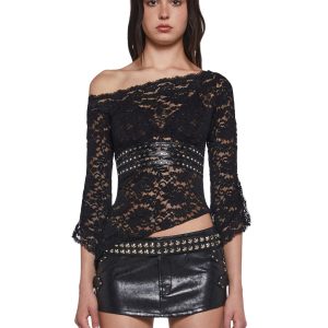 Womens Off The Shoulder Lace Top Generation Kiss - Black