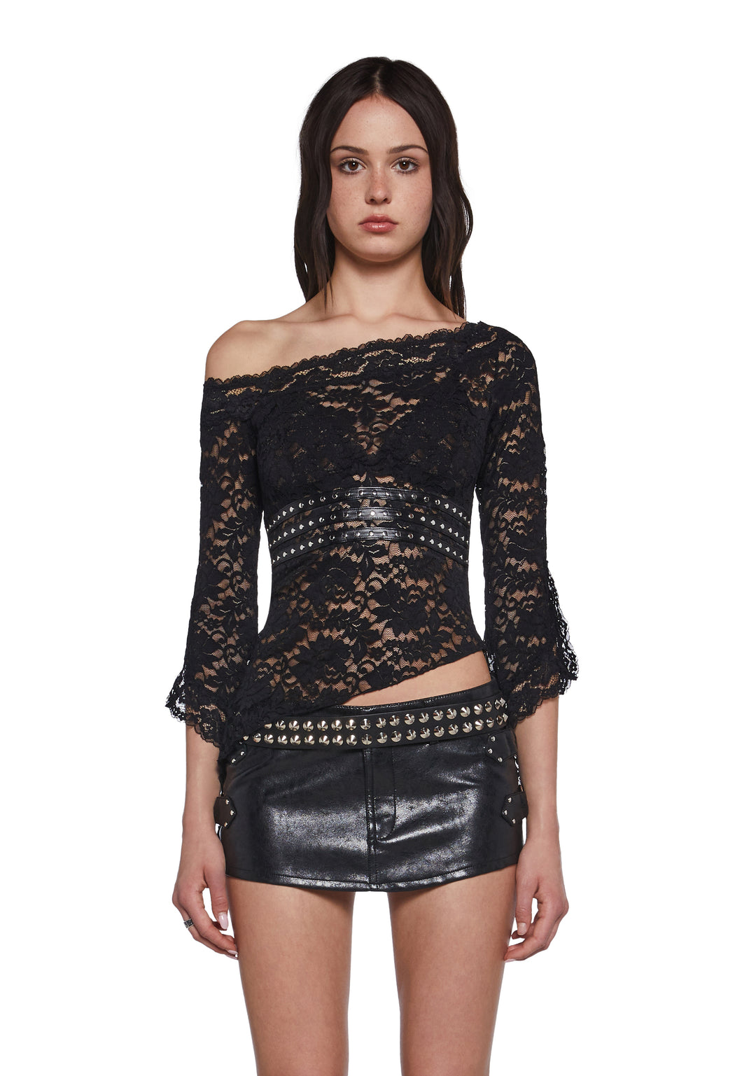 Womens Off The Shoulder Lace Top Generation Kiss - Black
