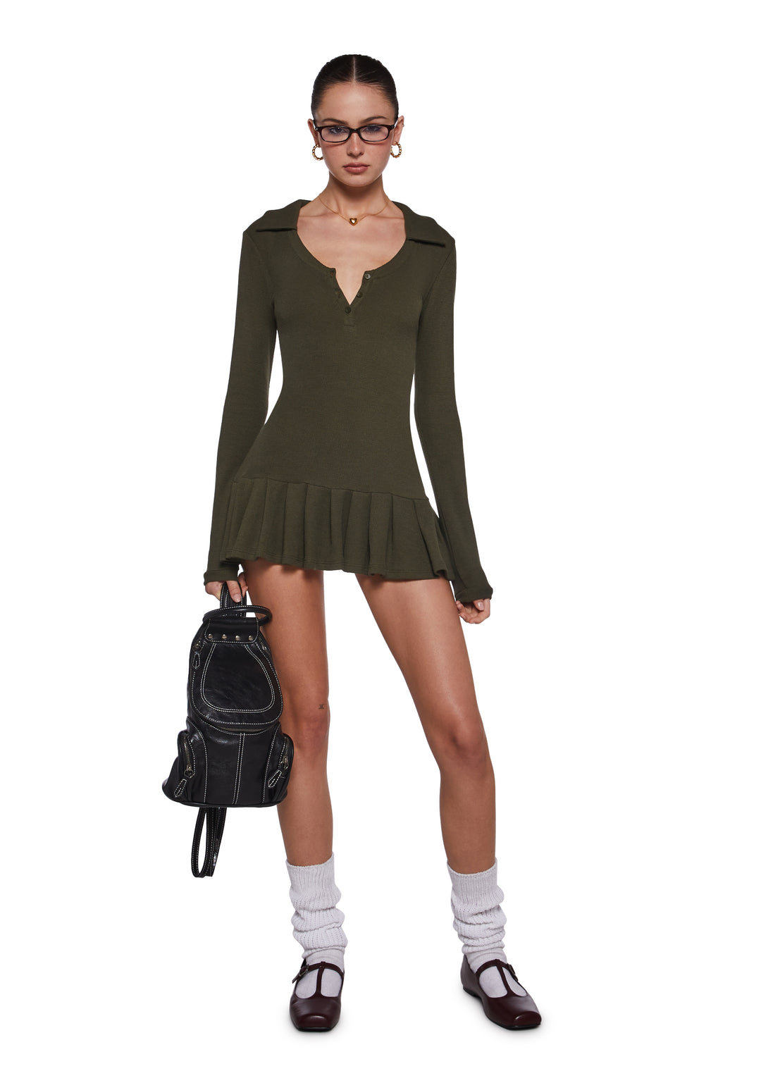 Womens Long Sleeve Mini Dress Current Mood - Green - Image 2