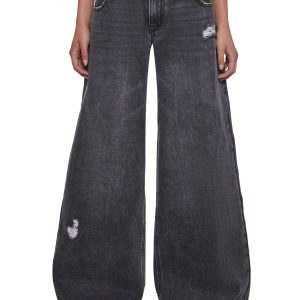 Womens Washed Denim Wide Leg Jeans Current Mood - Black