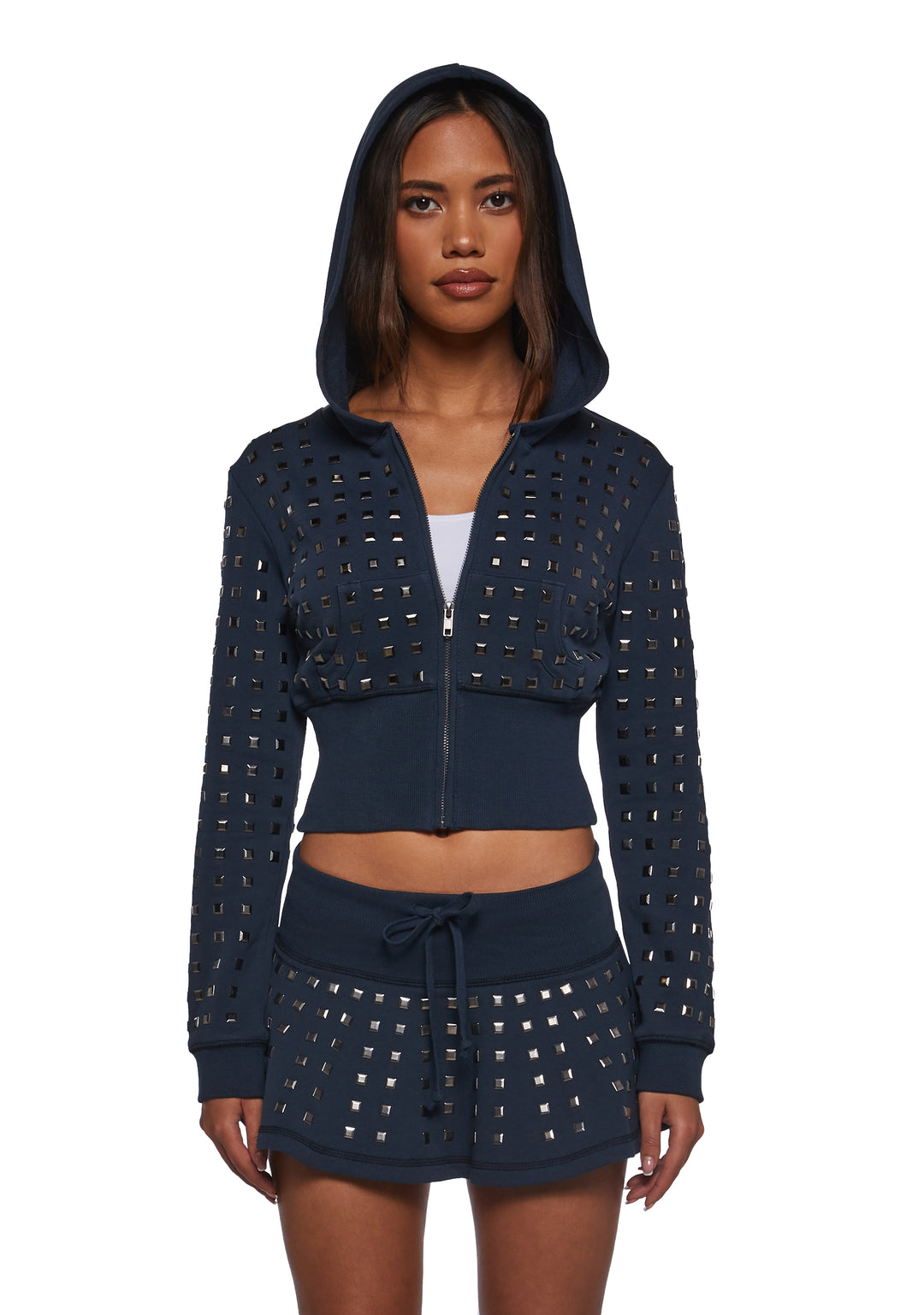 Washed French Terry Hoodie With Stud Details Generation Kiss - Blue - Image 6