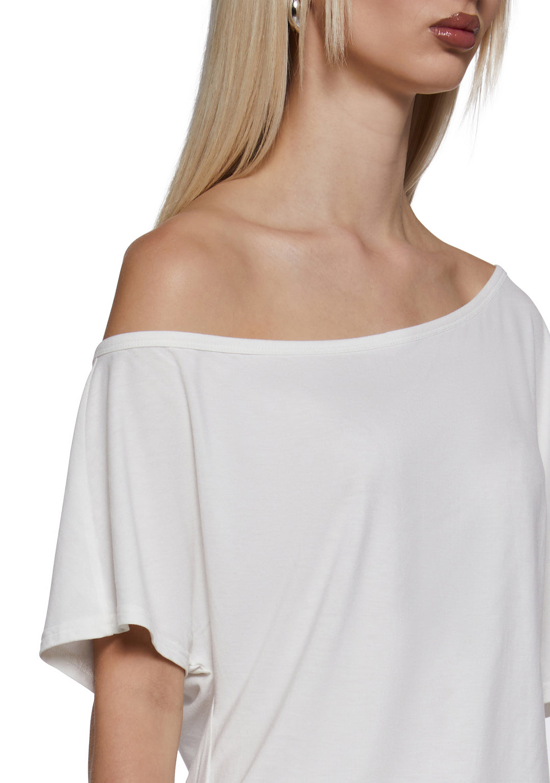 Womens Oversized Off The Shoulder Tee Generation Kiss - Off White - Image 5