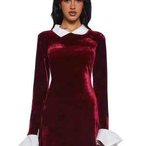 Womens Velvet Mini Dress With Collar Sugar Thrillz - Red