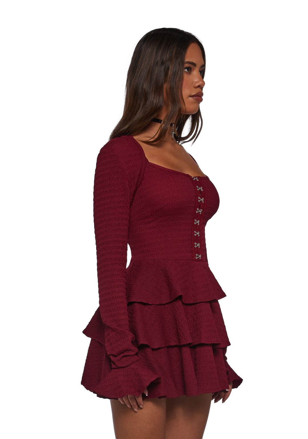 Womens Ruffled Mini Dress Current Mood - Red - Image 3