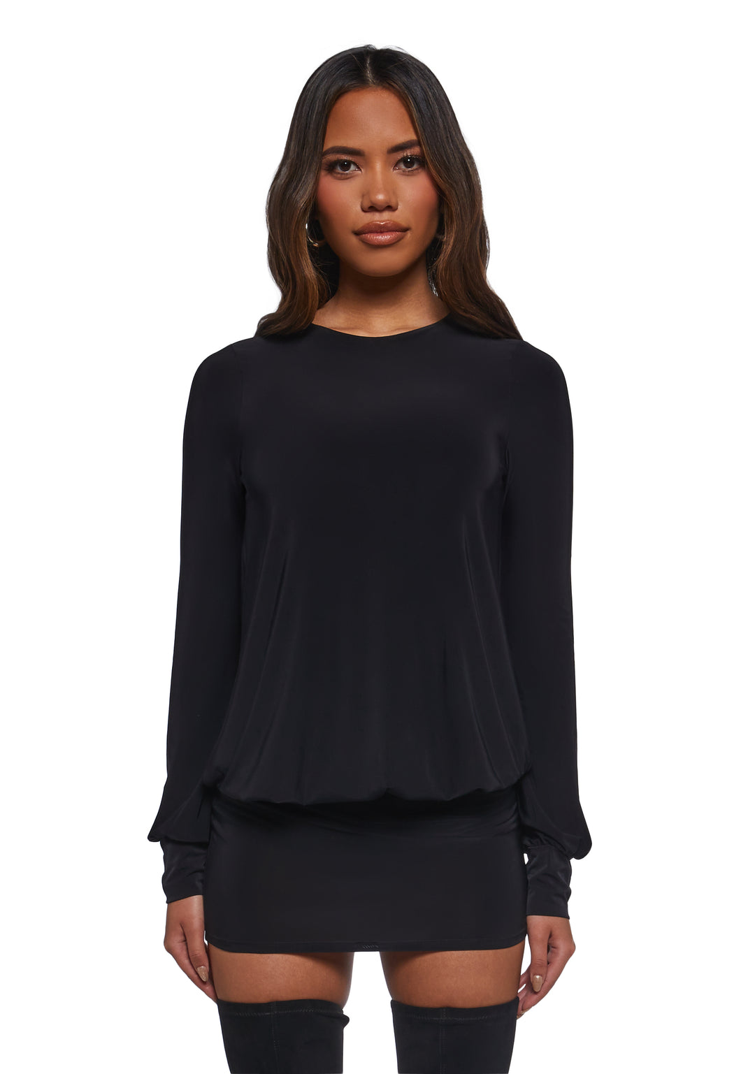 Womens Mesh Long Sleeve Dress - Black - Image 6