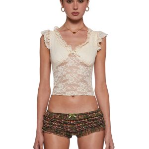 Womens Lace Crop Top Delias - Off White