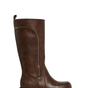 Vegan Leather Zipper Boots Current Mood - Brown