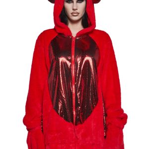 Sexy Womens Dragon Faux Fur Hoodie - Red