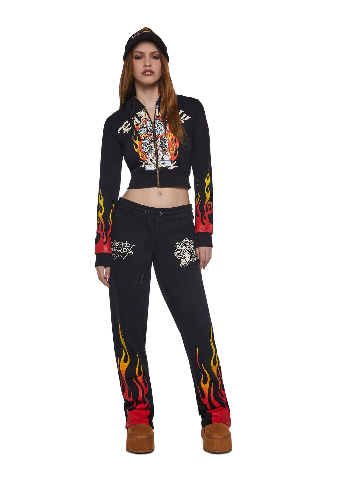Ed Hardy Tiger Flame Crop Zip Hoodie - Black - Image 2