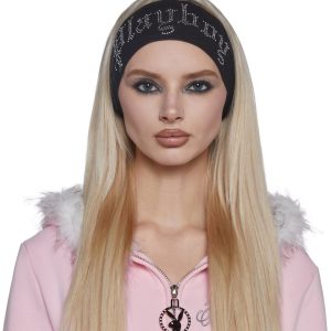 Playboy by Dolls Kill Spandex Rhinestone Headband - Black