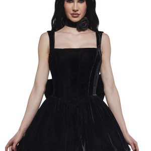 Womens Velvet Corset Mini Dress Sugar Thrillz - Black
