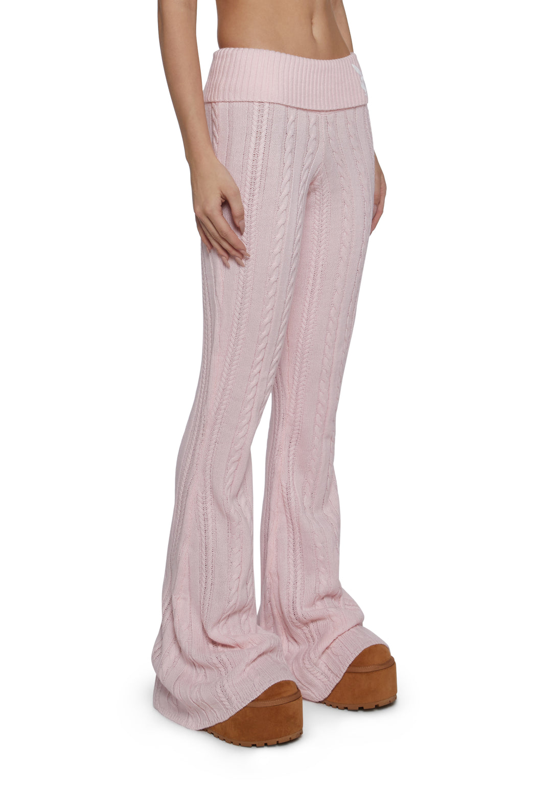 Playboy by Dolls Kill Cable Knit Flared Yoga Pants - Pink - Image 3