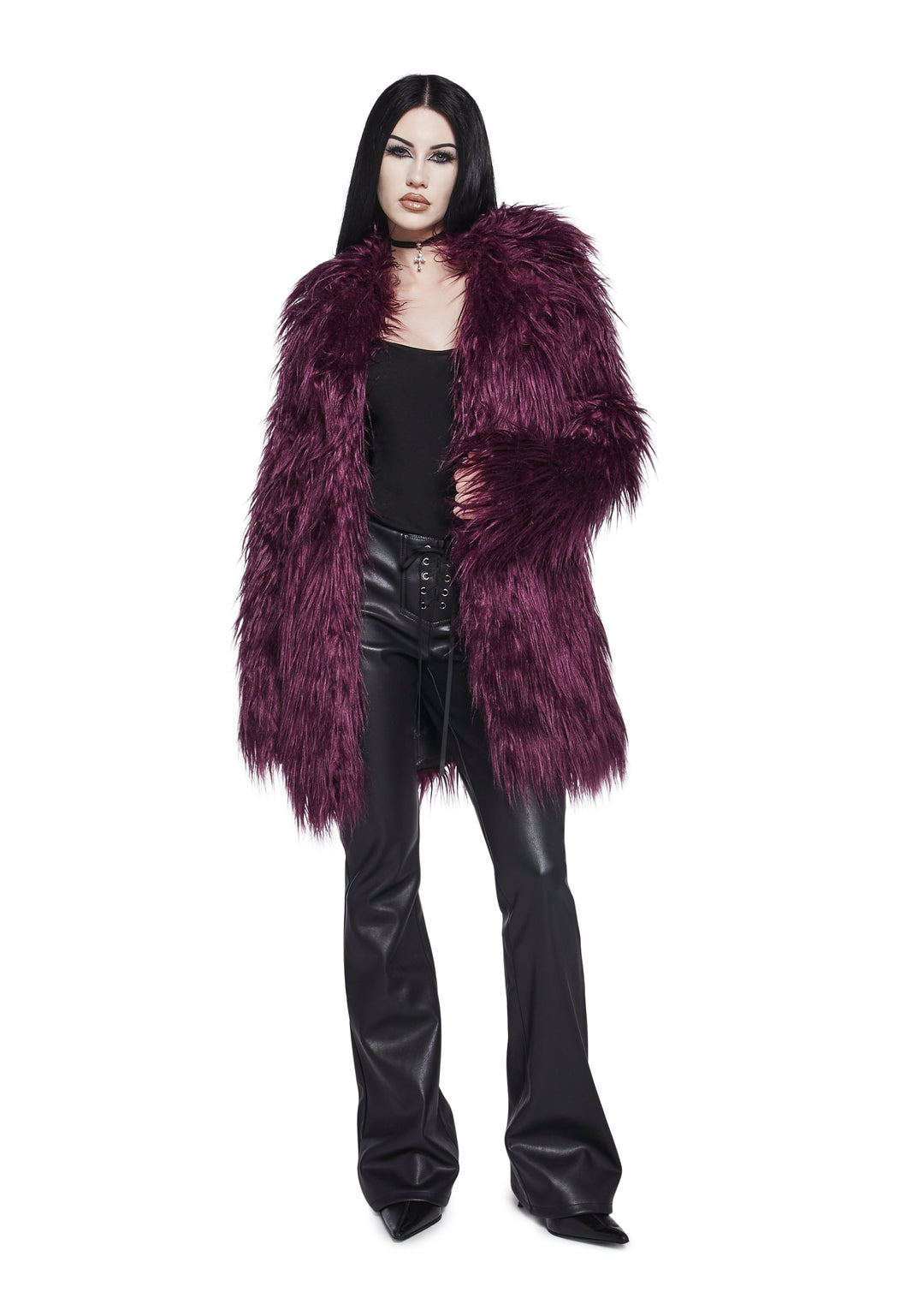 Womens Shag Faux Fur Jacket Widow - Purple - Image 2