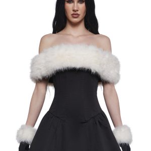 An Off The Shoulder Mini Dress With Faux Fur Trim And Gloves Sugar Thrillz - Black