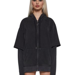 Darker Wavs Washed Cotton 2Fer Hoodie - Black