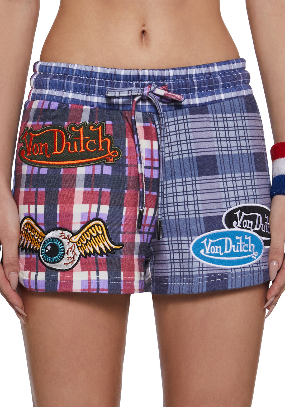 Dolls Kill x Von Dutch Mixed Plaid Patchwork Shorts - Multi - Image 6