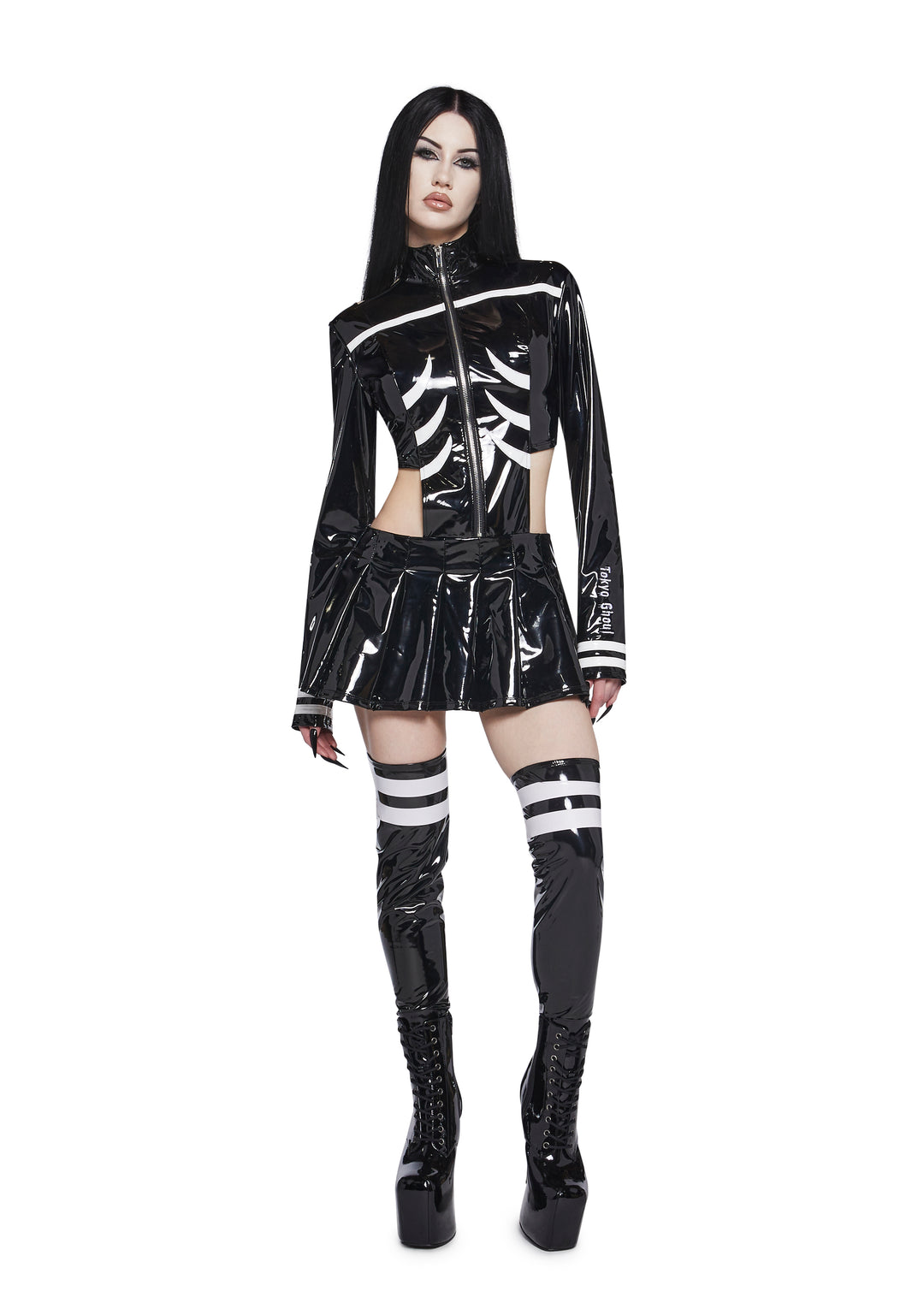 Dolls Kill x Tokyo Ghoul Kaneki Vinyl Cut Out Dress With Leg Warmers Set - Black - Image 7