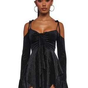 Glitter Velour Fairy Mini Dress Current Mood - Black