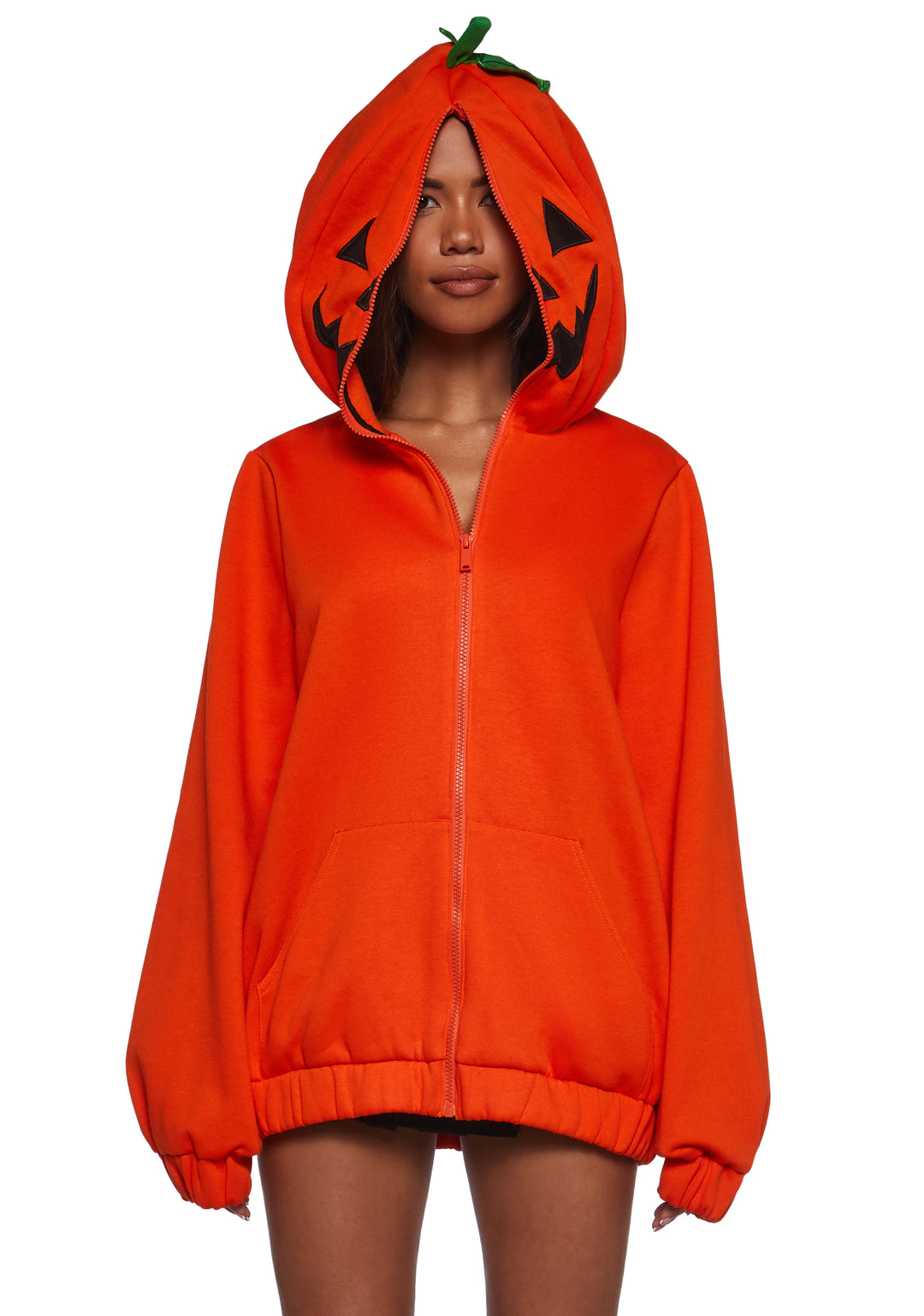 Womens Pumpkin Head Zip Up Hoodie Trickz N Treatz - Orange
