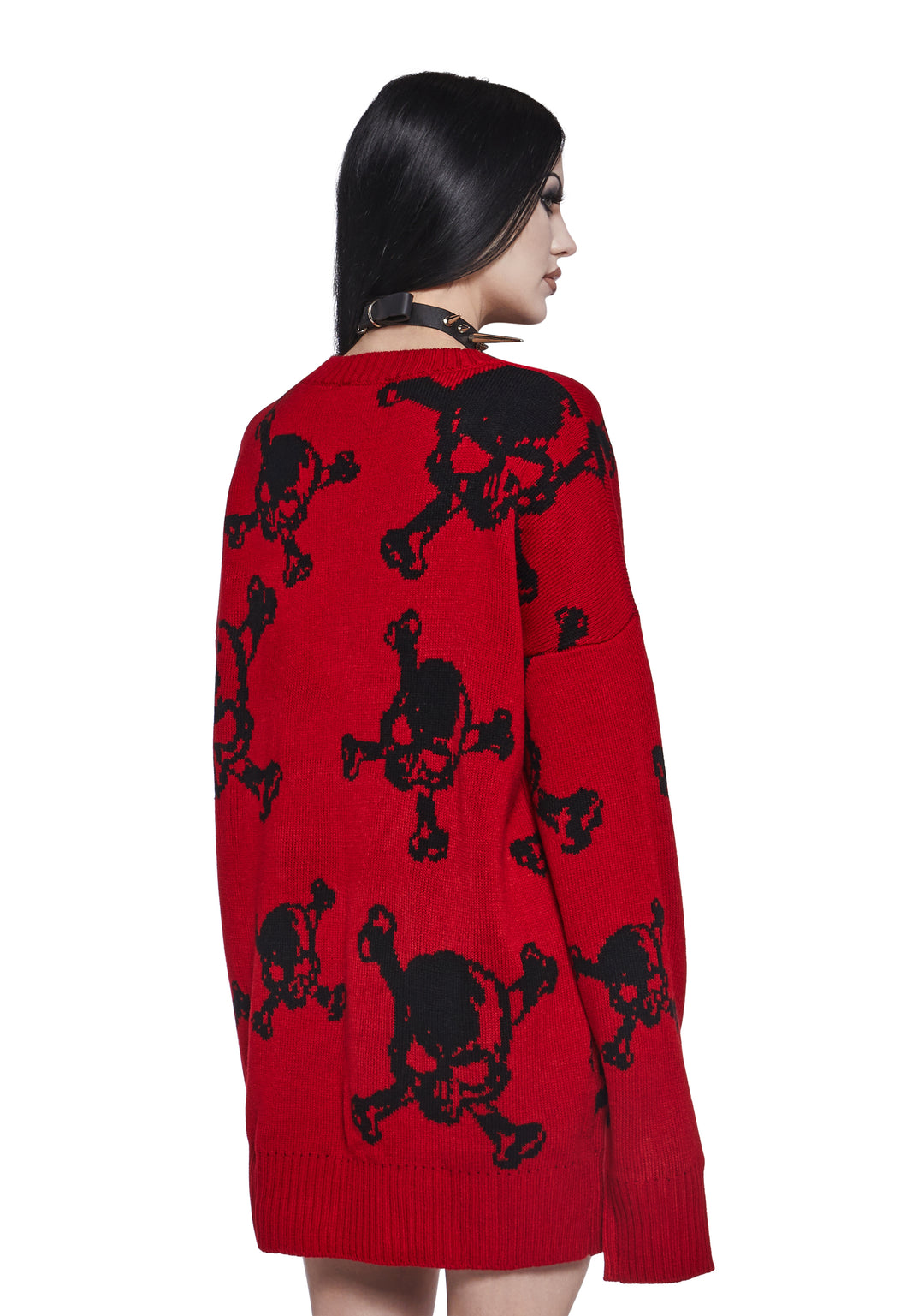 Widow Skull And Crossbones Oversized Knit Sweater - Red - Image 4