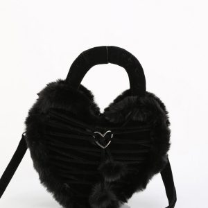 Demonia Faux Fur Heart Purse - Black