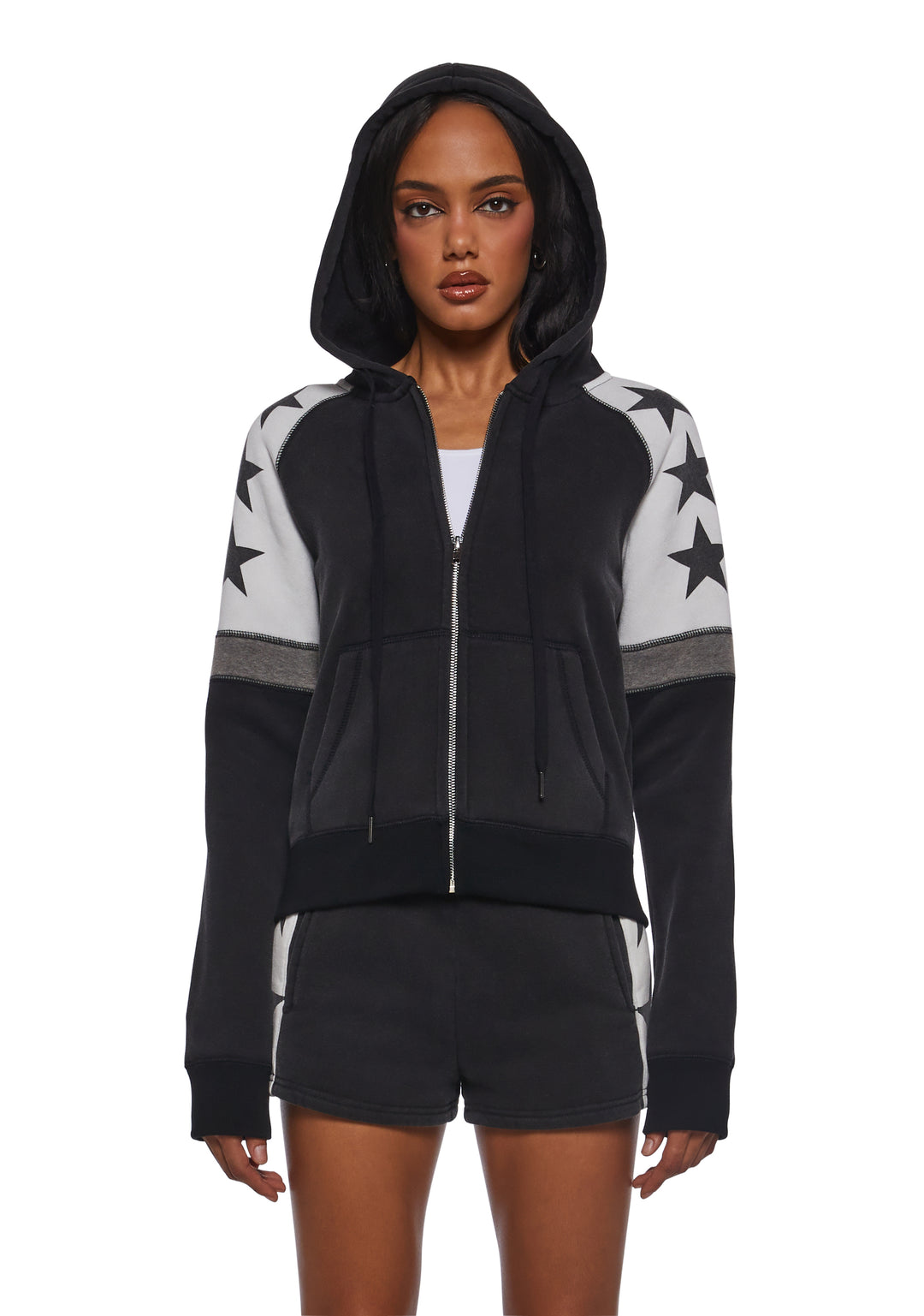 Womens Star Print Hoodie Current Mood - Black - Image 6