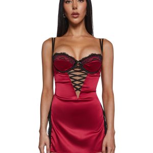 Laced In Satin Chemise Set
