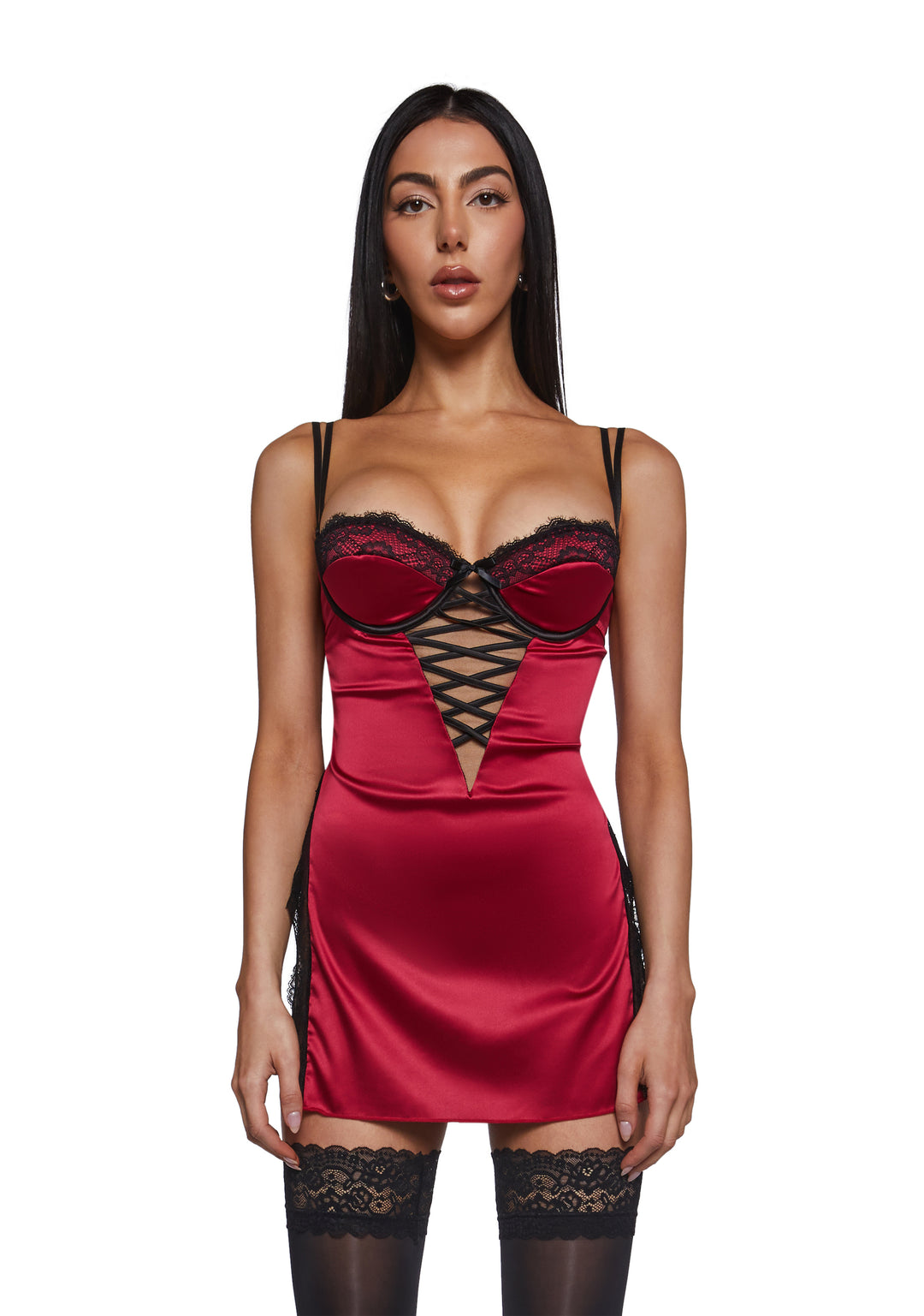 Laced In Satin Chemise Set