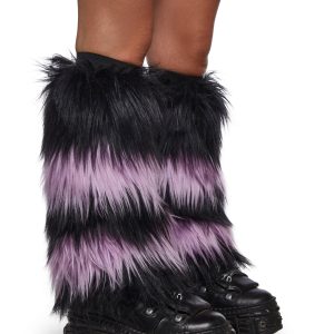 Striped Faux Fur Leg Warmers Current Mood - Purple