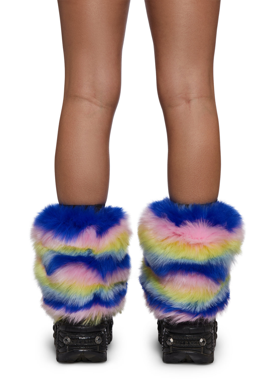 Faux Fur Striped Leg Warmers Sugar Thrillz - Multi - Image 2