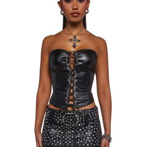 Womens Vegan Leather Tube Top - Black