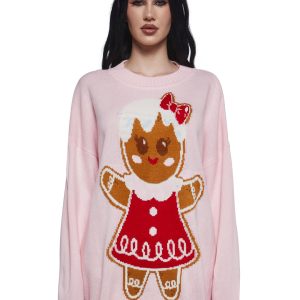 Sugar Thrillz Gingerbread Girl Oversized Sweater - Pink