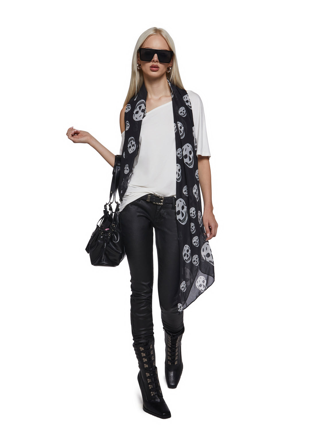 Womens Oversized Off The Shoulder Tee Generation Kiss - Off White - Image 2